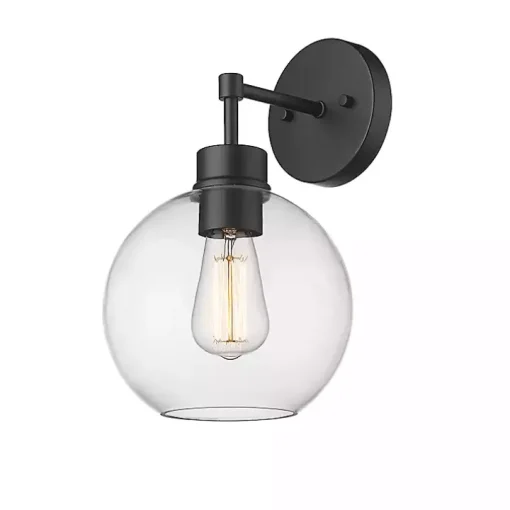 Black Glass Orb Outdoor Sconce Light