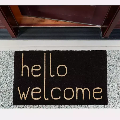 Black Hello Welcome Doormat