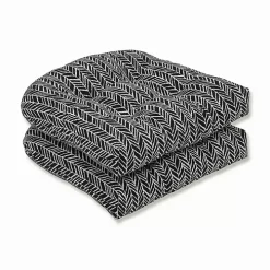 Black Herringbone Outdoor Seat Cushions, Set of 2