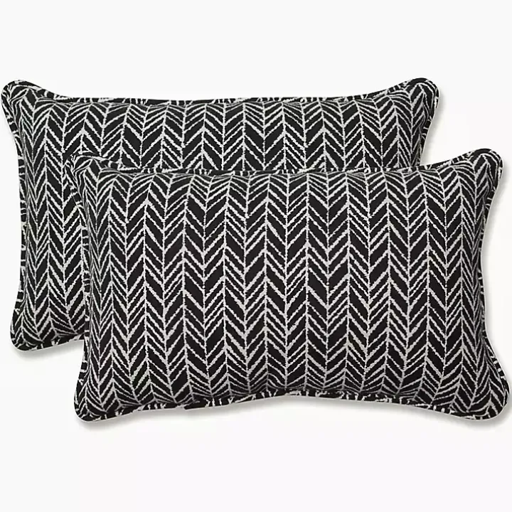 Black Herringbone Outdoor Lumbar Pillows, Set of 2