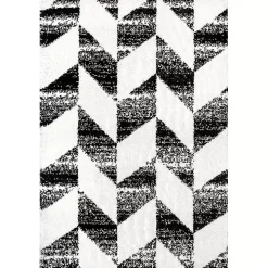 Black Herringbone Shag Area Rug, 9x12