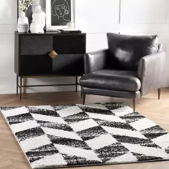 Black Herringbone Shag Area Rug, 9x12