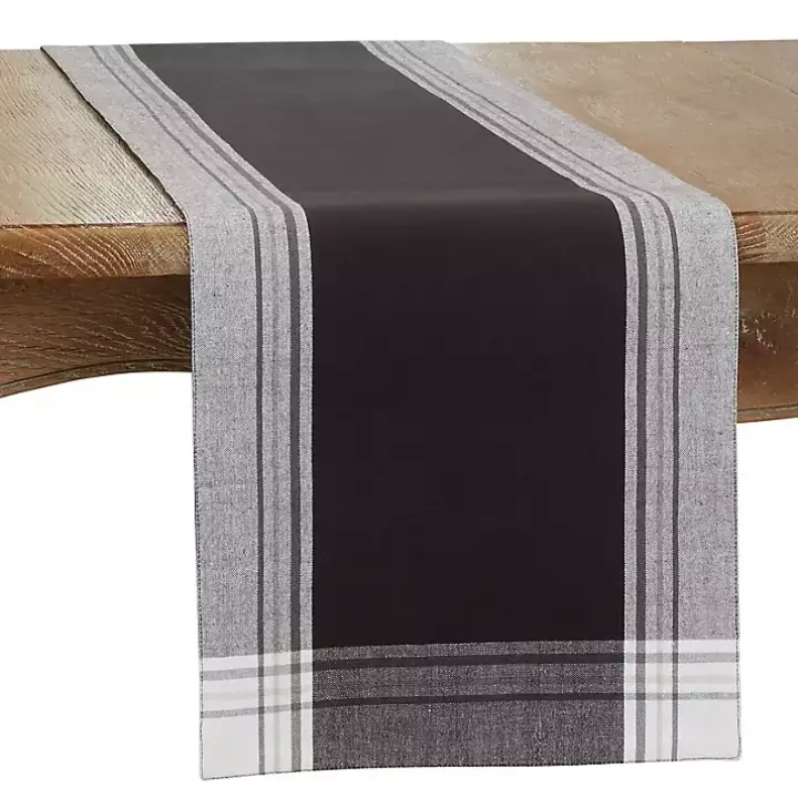 Black Long Stripe Bordered Table Runner, 72 in.