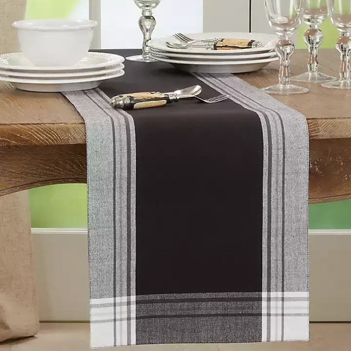 Black Long Stripe Bordered Table Runner, 72 in.