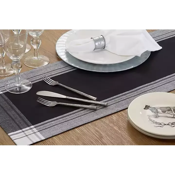 Black Long Stripe Bordered Table Runner, 72 in.