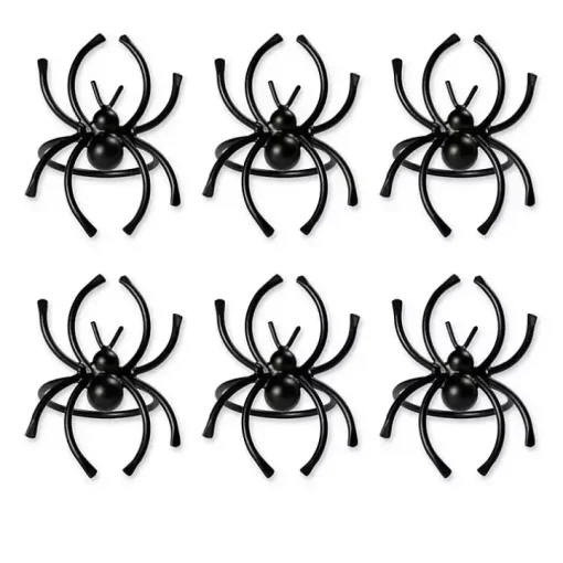 Black Matte Spider Napkin Rings, Set of 6