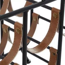 Black Metal and Faux Leather Wine Rack