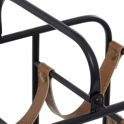 Black Metal and Faux Leather Wine Rack
