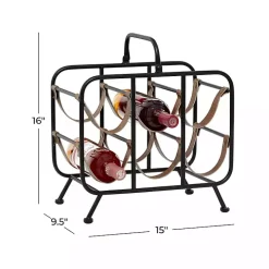 Black Metal and Faux Leather Wine Rack