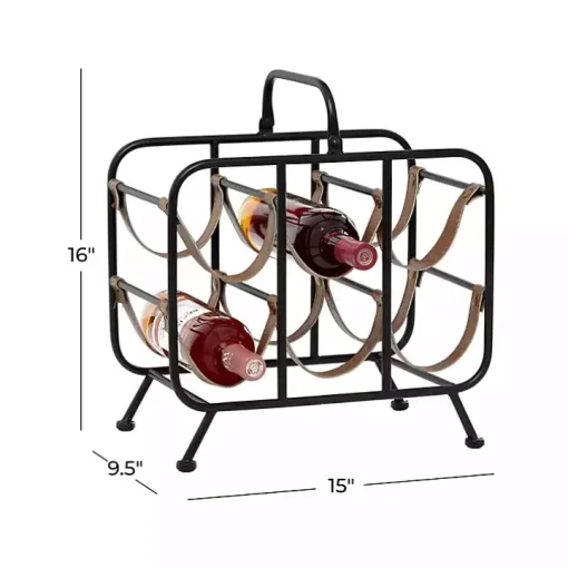 Black Metal and Faux Leather Wine Rack