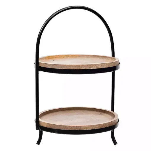 Black Metal and Natural Wood 2-Tier Server