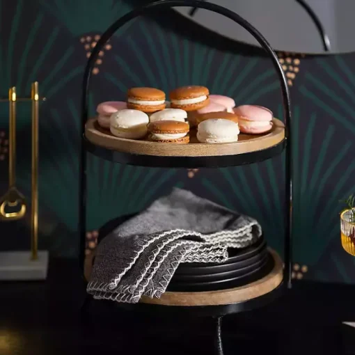 Black Metal and Natural Wood 2-Tier Server