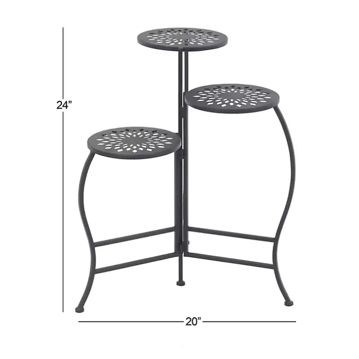 Black Metal Medallion 3-Tier Folding Plant Stand