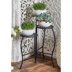 Black Metal Medallion 3-Tier Folding Plant Stand