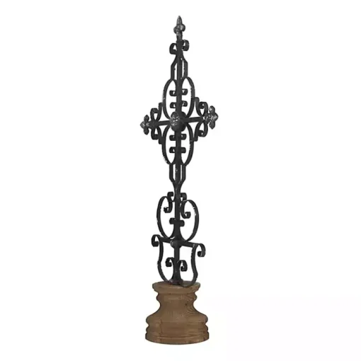 Black Metal Ornate Cross Tabletop Sculpture