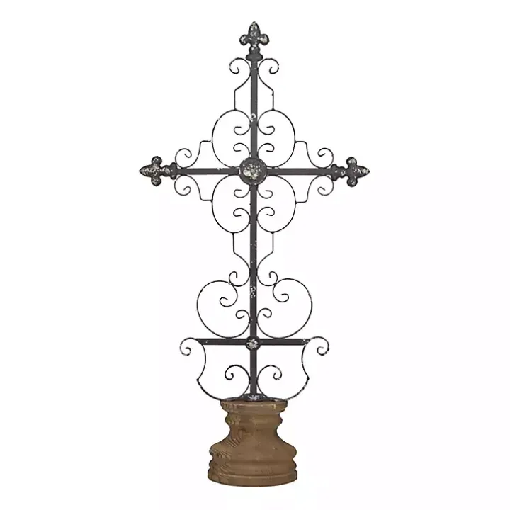 Black Metal Ornate Cross Tabletop Sculpture