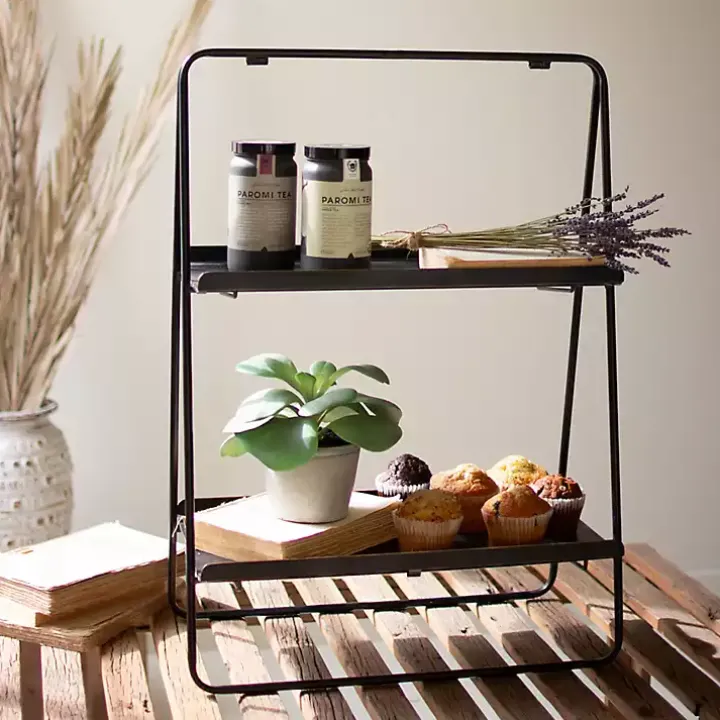 Black Metal 2-Tier Folding Display Rack