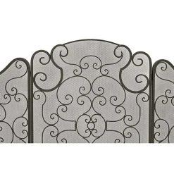Black Metallic Scroll Three-Panel Fire Screen