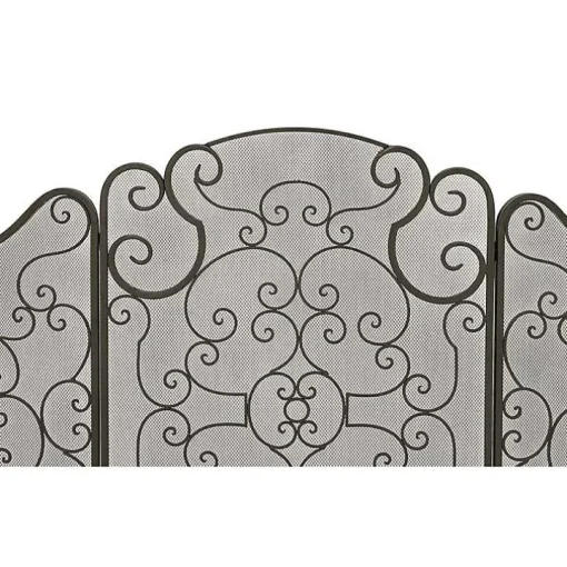 Black Metallic Scroll Three-Panel Fire Screen