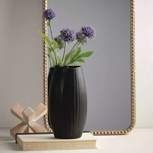 Black Modern Ribbed Ceramic Vase