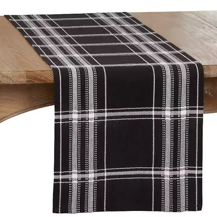 Black Plaid Cotton Table Runner, 72 in.