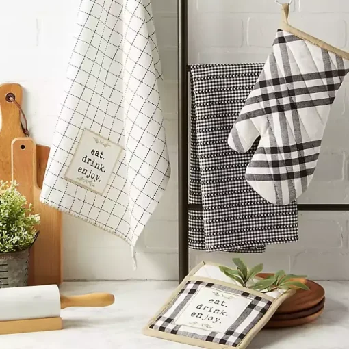 Black Plaid Eat Drink Enjoy 4-pc. Dish Towel Set