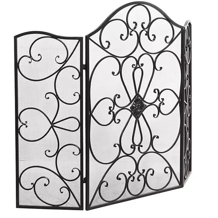 Black Scroll Work Metal Fireplace Screen