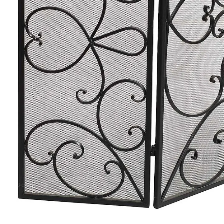 Black Scroll Work Metal Fireplace Screen