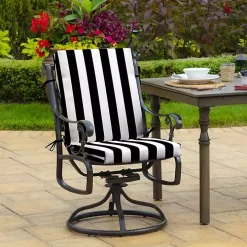Black Stripe Luxe Outdoor Dining Chair Cushion