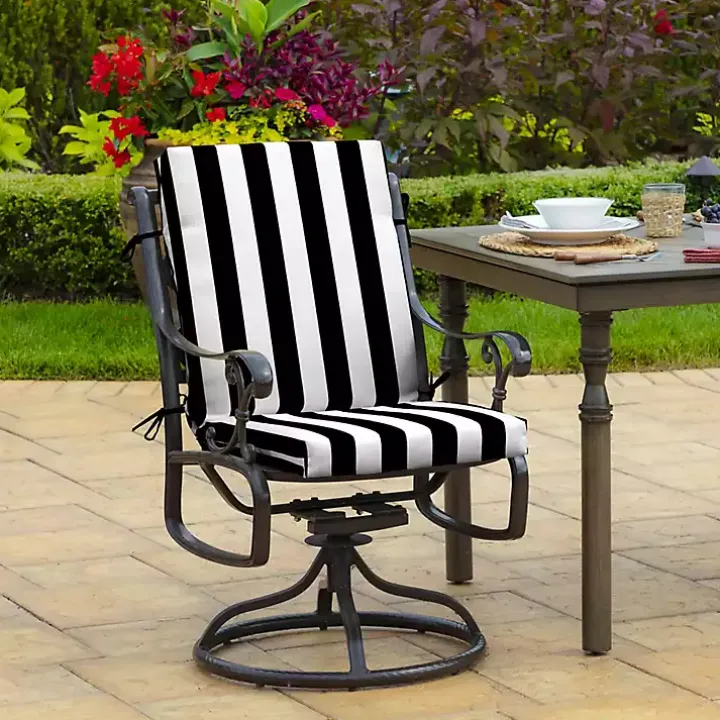 Black Stripe Luxe Outdoor Dining Chair Cushion