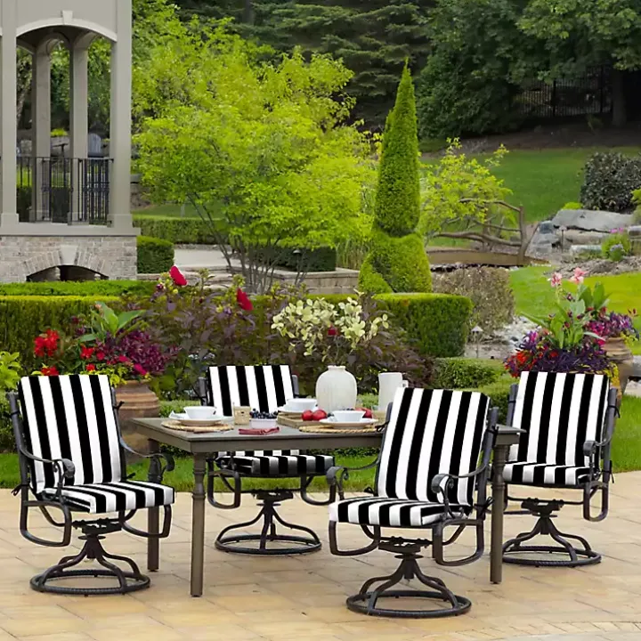 Black Stripe Luxe Outdoor Dining Chair Cushion