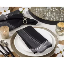 Black Striped Border Cotton Napkins, Set of 4