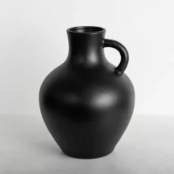 Black Terracotta Pitcher Vase, 13 in.