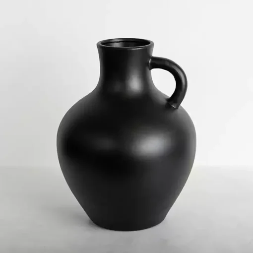 Black Terracotta Pitcher Vase, 13 in.