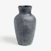 Black Textured Stoneware Vase, 13 in.