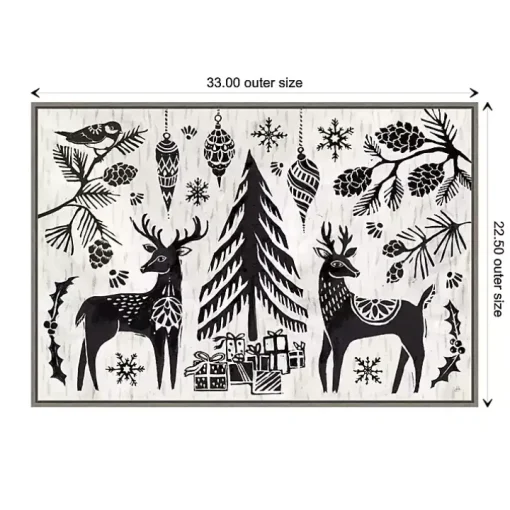 Black White Winter Reindeer Framed Art Print