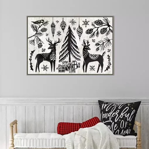 Black White Winter Reindeer Framed Art Print