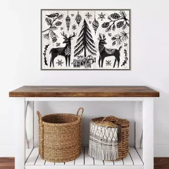 Black White Winter Reindeer Framed Art Print