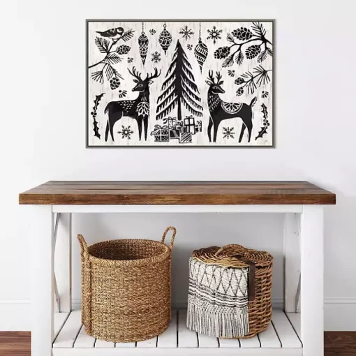 Black White Winter Reindeer Framed Art Print