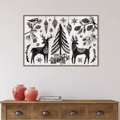 Black White Winter Reindeer Framed Art Print