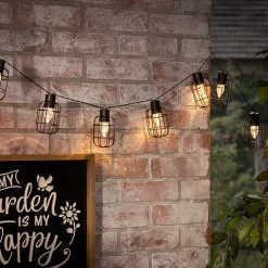 Black Wire Round Cage Solar Outdoor String Lights