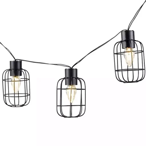 Black Wire Round Cage Solar Outdoor String Lights