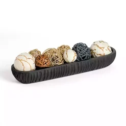 Black Wood Carved Decorative Trough Bowl