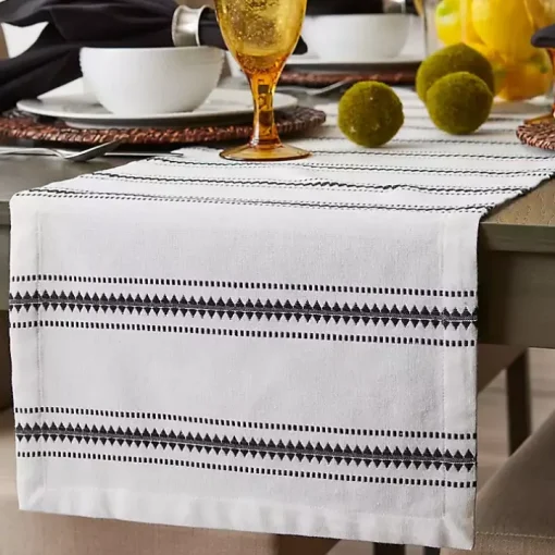 Black Zig Zag Dobby Stripe Table Runner, 72 in.