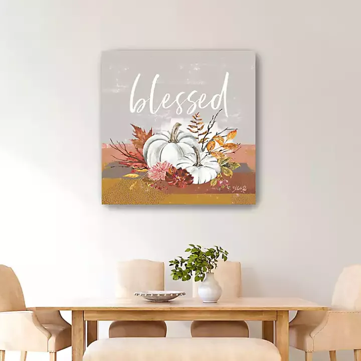 Blessed Pumpkins and Flowers Giclee Canvas Print