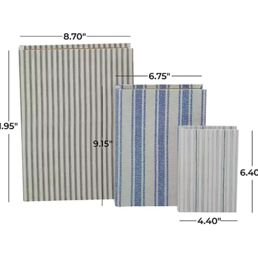 Blue & Cream Striped Canvas Book Boxes, Set of 3