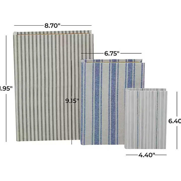 Blue & Cream Striped Canvas Book Boxes, Set of 3