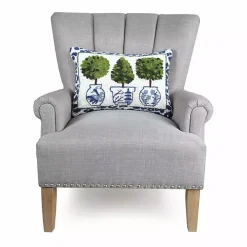 Blue & Green Topiary Hooked Leopard Lumbar Pillow