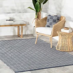 Blue & Ivory Checkered Indoor/Outdoor Rug, 8x10