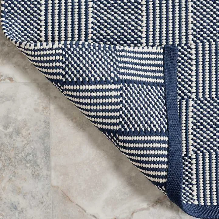 Blue & Ivory Checkered Indoor/Outdoor Rug, 6x9